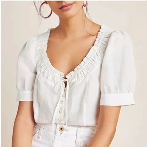 Anthropologie Maeve | Winifred Ruffled Front Button Linen Top.❤️